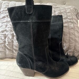 BC Footwear Black Suede Mid-Calf Heel Boots